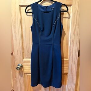 41 Hawthorn navy blue sleeveless dress w/black faux leather trim along the sides